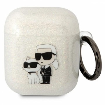 Karl Lagerfeld 3D Logo NFT Karl and Choupette TPU Glitter Case for Airpods 1|2 White