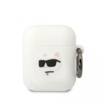 Karl Lagerfeld 3D Logo NFT Choupette Head Silicone Case for Airpods 1|2 White