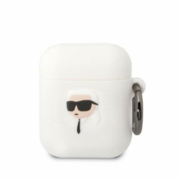 Karl Lagerfeld 3D Logo NFT Karl Head Silicone Case for Airpods 1|2 White