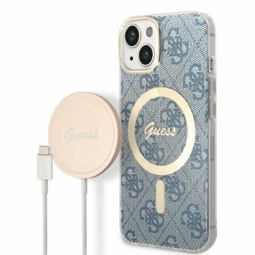 Guess 4G MagSafe Compatible Case + Wireless Charger for iPhone 14 Blue