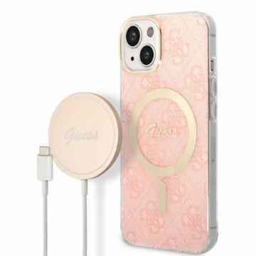 Guess 4G MagSafe Compatible Case + Wireless Charger for iPhone 14 Plus Pink