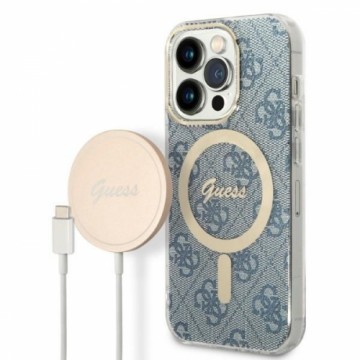 Guess 4G MagSafe Compatible Case + Wireless Charger for iPhone 14 Pro Blue