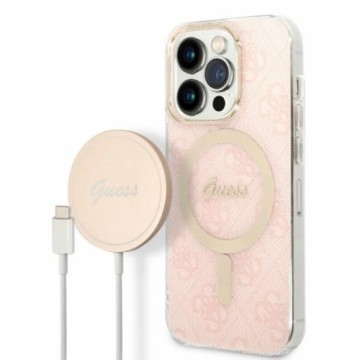 Guess 4G MagSafe Compatible Case + Wireless Charger for iPhone 14 Pro Pink