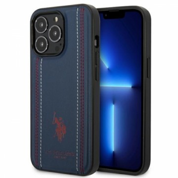 U.S. Polo PU Leather Stitched Lines Case for iPhone 14 Pro Max Navy