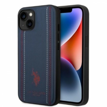 U.S. Polo PU Leather Stitched Lines Case for iPhone 14 Plus Navy