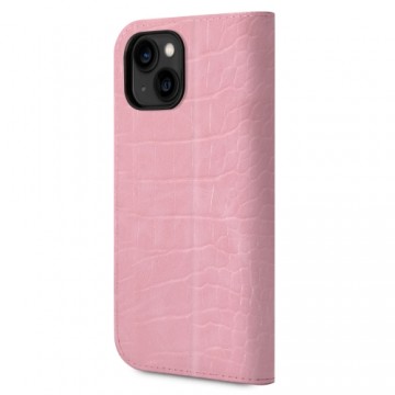 Guess PU Croco with Metal Camera Outline Book Case for iPhone 14 Plus Pink