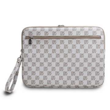 DKNY PU Leather Checkered Pattern and Stripe Laptop Sleeve 15|16" Beige