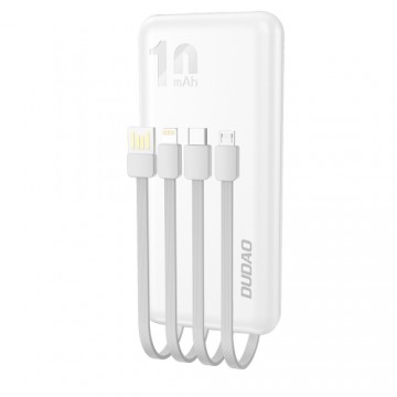 Dudao K6Pro Universāla 10000mAh barošanas banka ar USB kabeli, USB Type C, Lightning balta (K6Pro-white)