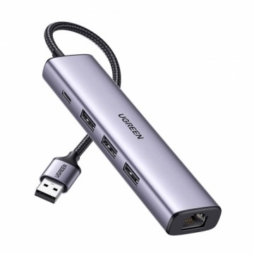 UGREEN 5in1 USB-A to 3x USB 3.0 + RJ45 + USB-C adapter (silver)