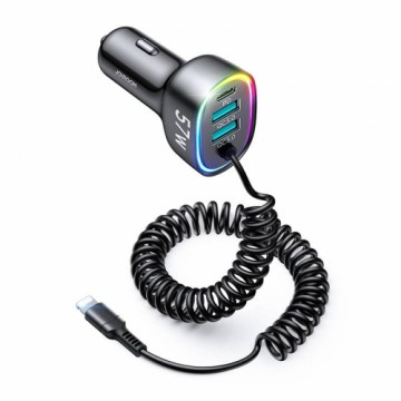 Joyroom 4 in 1 Fast Car Charger PD, QC3.0, AFC, FCP with 1.6m 57W Lightning Cable Black (JR-CL20)