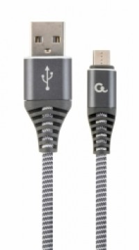 Gembird USB Male - Micro USB Male Premium cotton braided 2m Space Grey|White