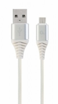 Gembird USB Male - Micro USB Male Premium cotton braided 2m Silver|White