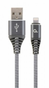 Gembird USB Male - Lightning Male Premium cotton braided 1m Space Grey|White