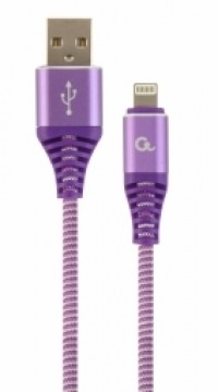 Gembird USB Male - Lightning Male Premium cotton braided 1m Purple|White