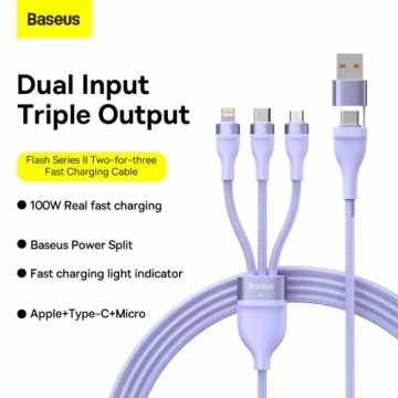 Baseus Flash Series II USB Type C | USB Type A cable - USB Type C | Lightning | micro USB 100 W 1.2 m purple (CASS030105)