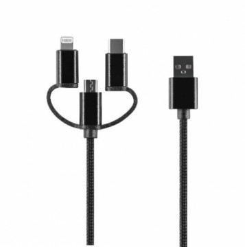 Кабель Setty 3 в 1 USB - Lightning + USB-C + microUSB 1,0 м 2A черный нейлон DT