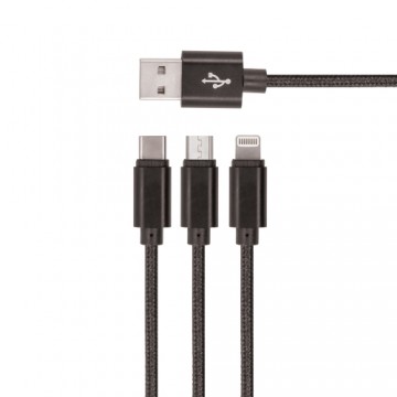 Setty 3in1 cable USB - Lightning + USB-C + microUSB 1,0 m 2A black nylon