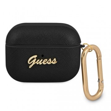 Guess case for AirPods Pro GUAPSASMK black Saffiano Script Metal Collection