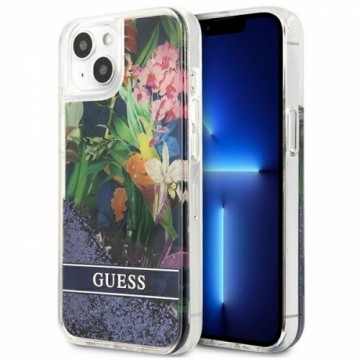 Guess Liquid Glitter Flower Case for iPhone 13 mini Blue