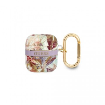 Guess TPU Flower Print Case for Airpods 1|2 Purple