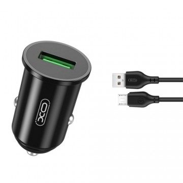 XO car charger TZ12 QC 3.0 18W 1x USB black + microUSB cable