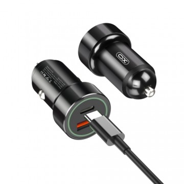 XO car charger TZ11 PD QC 20W 1x USB 1x USB-C black + cable USB-C - Lightning