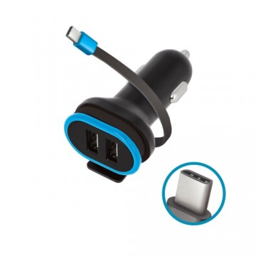 Forever CC-02 car charger 2x USB 3A black with USB-C cable 0,2 m