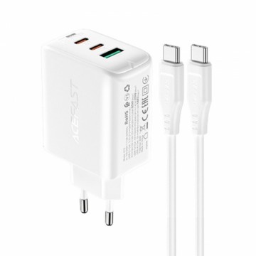 Acefast 2in1 charger 2x USB Type C | USB 65W, PD, QC 3.0, AFC, FCP (set with cable) white (A13 white)