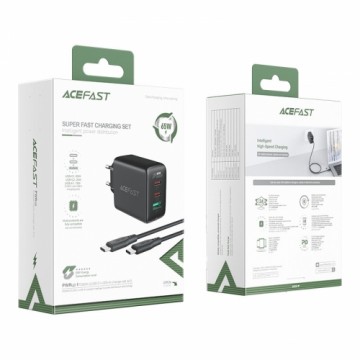 Acefast 2in1 charger 2x USB Type C | USB 65W, PD, QC 3.0, AFC, FCP (set with cable) black (A13 black)