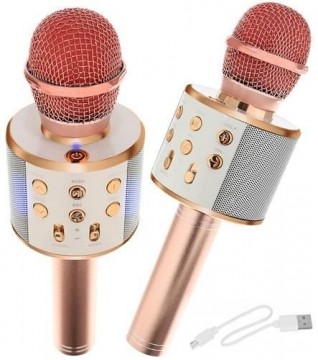 Goodbuy karaoke mikrofons ar iebūvētu Bluetooth skaļruni | 3W | aux | balss modulators | USB | Micro SD gaiši rozā