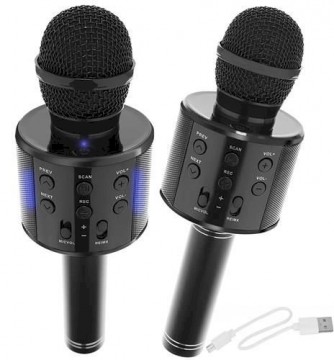 Goodbuy karaoke mikrofons ar iebūvētu Bluetooth skaļruni | 3W | aux | balss modulators | USB | Micro SD melns