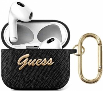 GUA3SASMK Guess Saffiano PC|PU Metal Logo Силиконовый чехол для наушников Apple Airpods 3 черный