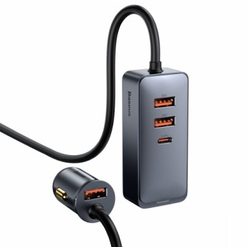 Baseus Share Together car charger with extension cord, 3x USB, USB-C, 120W (gray)