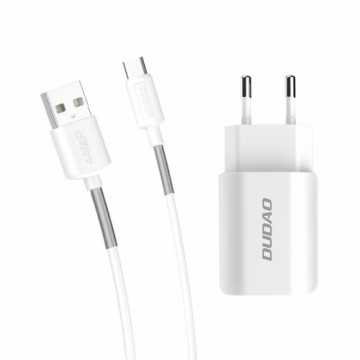 Dudao lādētājs 2x USB 5V | 2,4A + USB C tipa kabelis, balts