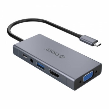 Адаптер-концентратор Orico 5-в-1, HDMI 4K + USB 3.0 + VGA + AUX + USB-C PD 60 Вт