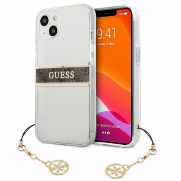 GUHCP13SKB4GBR Guess PU|TPU 4G Brown Stripe Case for iPhone 13 Mini Transparent