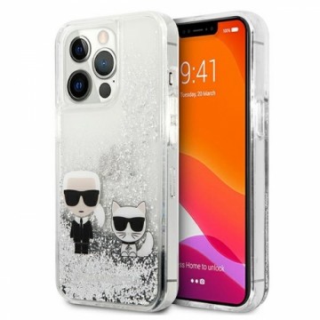 KLHCP13LGKCS Karl Lagerfeld Liquid Glitter Karl and Choupette Case for iPhone 13 Pro Silver