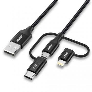 Choetech 3in1 MFI cable USB - USB Type C | micro USB | Lightning (charging 3A | data transmission 480 Mbps) 1.2m black (IP0030-BK)