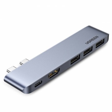 Ugreen Multifunctional HUB 2x USB Typ C - USB Typ C PD (Thunderbolt 3, 100W, 4K@60 Hz, 10 Gbps) | HDMI 4K@30 Hz | 3x USB 3.0 for MacBook Pro | Air gray (60559)