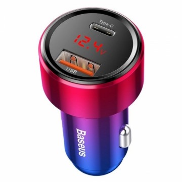 Baseus CCMLC20C-09 auto lādētājs ar digitālo displeju USB | Quick Charge 3.0 | Type C | PD | QC4+| 45W | 5A sarkans