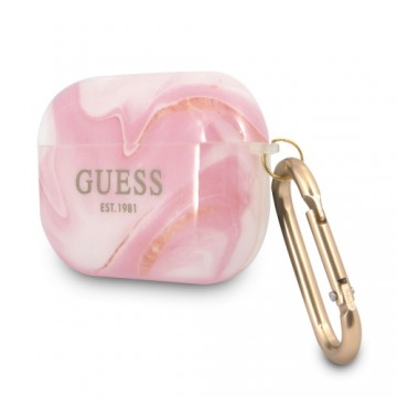 GUAPUNMP Guess TPU Shiny Marble Case for Airpods Pro Pink