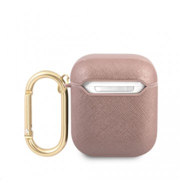 GUA2SASMP Guess Saffiano PC|PU Metal Logo Case for Airpods 1|2 Pink