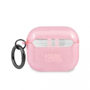 KLA3UCHGP Karl Lagerfeld TPU Glitter Choupette Head Силиконовый чехол для наушников Apple Airpods 3 розовый