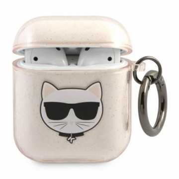 KLA2UCHGD Karl Lagerfeld TPU Glitter Choupette Head Case for Airpods 1|2 Gold