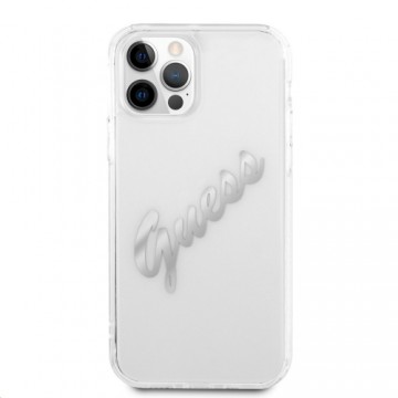 GUHCP12MKTRSVSI Guess PU Vintage Script Silver Logo Case for iPhone 12|12 Pro Transparent