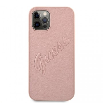 GUHCP12LRSAVSRG Guess PU Saffiano Vintage Script Case for iPhone 12 Pro Max Rose Gold