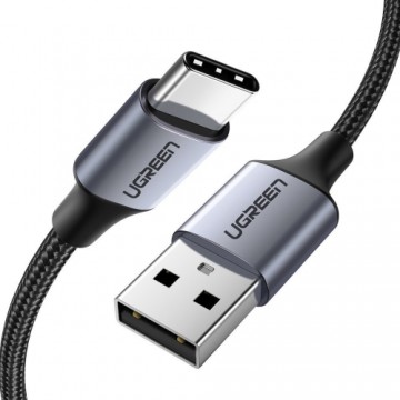 Niķelēts USB-C kabelis QC3.0 UGREEN 1 m ar alumīnija kontaktdakšu melns (60126)