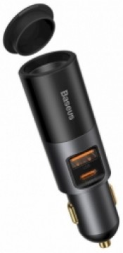 Baseus Share Together Fast Charge Car Charger with Cigarette Lighter Expansion Port, USB + USB-C 120W Gray