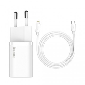 Baseus TZCCSUP-B02 travel charger USB-C | 20W | 3A + USB-C -> lightning charging cable white