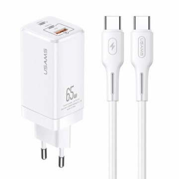 USAMS MTXLOGTC02 сетевое зарядное устройство USB | 2 x USB-C | 65W | 5A | Quick Charge 3.0 белое